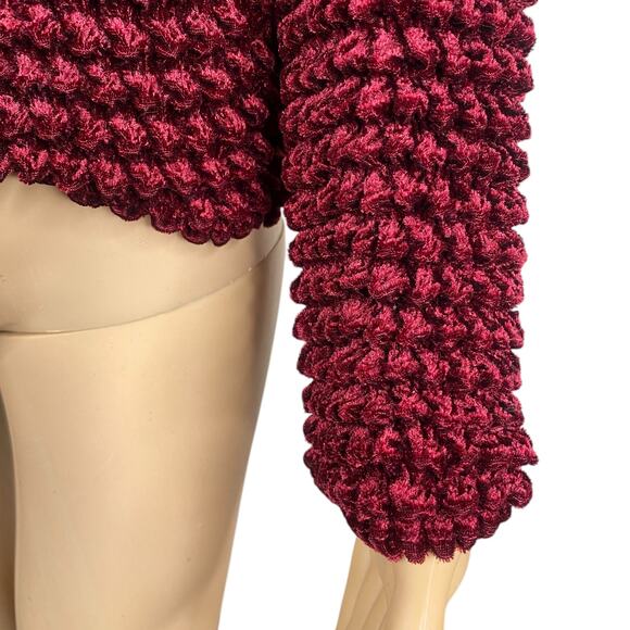 Vtg 90s Y2K Periscope Red Velvet Crinkled Popcorn Mock Neck Shirt Top One Size - Picture 3 of 7